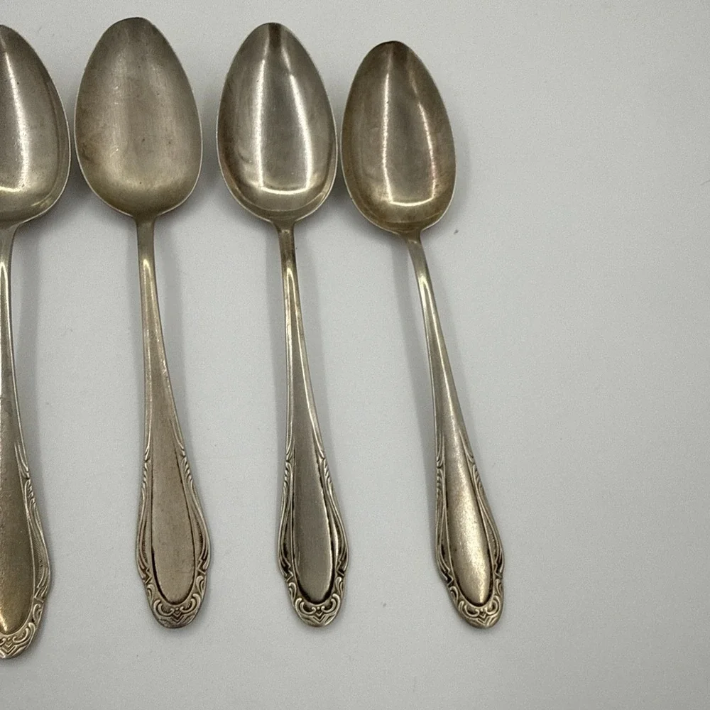 Silvia Made In Germany Vintage Silver Plated Spoons Rococo Style Set Of 5
